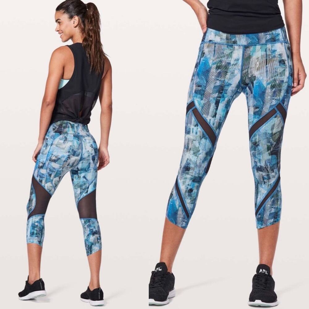 Lululemon On Pace Crop 21" Sun Dazed Multi Blue size 6